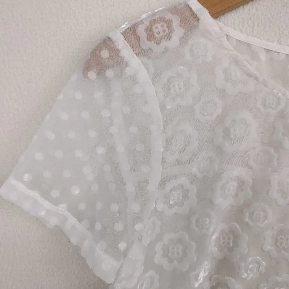 Abercrombie & Fitch White Shear Fairy Top Womens M Floral Gauzy Cottagecore Y2K - Picture 8 of 15